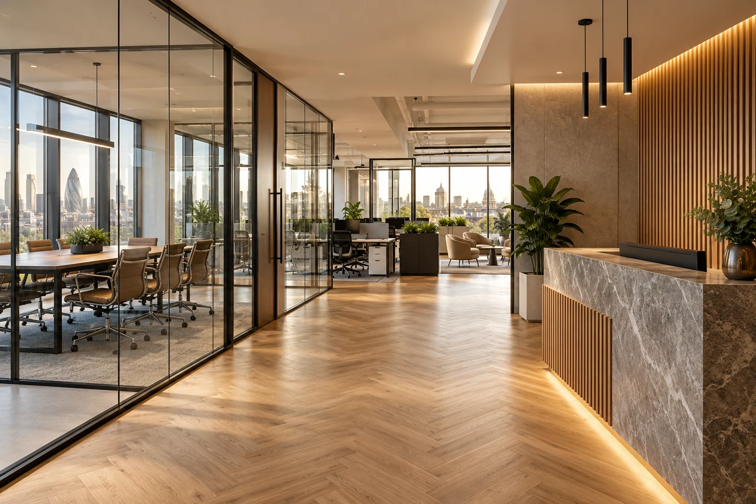 Commercial office with glazed meeting rooms and reception